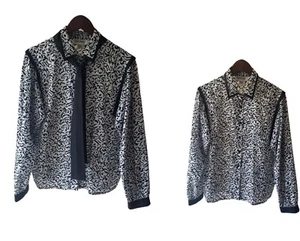 VTG Worthington Size 16 Blouse Top Front Tie Long Sleeve White Black Print Shirt - Picture 1 of 8