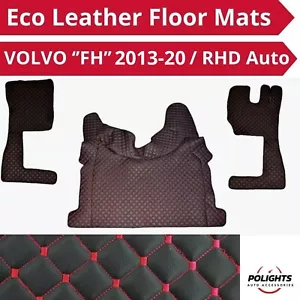 Schwarz & rot Stich Eco Leder Fußmatten für VOLVO FH Euro 6 2013-2020 RHD Auto - Bild 1 von 5