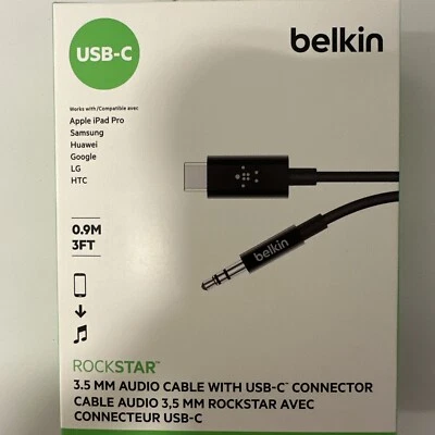 Belkin RockStar 3ft 3.5mm Audio Cable with USB-C Connector Enjoy Music @Car/home - Image 1 of 4