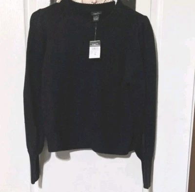 Rue 21 черный вязаный ребристый скиммер длинным рукавом свитер укороченный размер средний  - Изображение 1 из 4