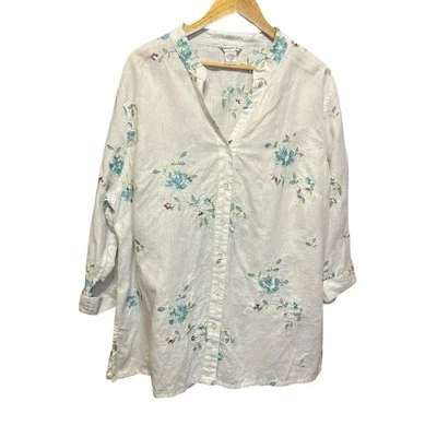 Top túnica Shanghai rojo para mujer 3X blanco bordado floral lino boho cottagecore Foto 1 de 4