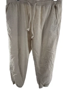 Pull&Bear Womens Drawstring Cotton Tapered Leg Beige Jogger Pants Large - Picture 1 of 8