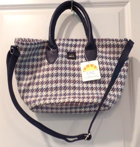 HANDBAG TOTE, BRAND NEW, C & C CALIFORNIA, PLAID W/BLUE TRIM, BRAND NEW, MEDIUM - Picture 1 of 17