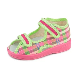 Zetpol Oliwia Pink Green Glow Checkerd Natural Canvas Sandal, 23 EU / 8 US - Bild 1 von 7