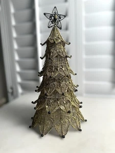 Vintage Gold Glitter Metal 18” Christmas Standing Tree Figurine - Picture 1 of 10