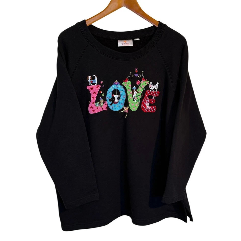 Sudadera Quaker Factory Mujer 1X Negra Love Dog Bordada Plus Animal Lover Foto 1 de 4