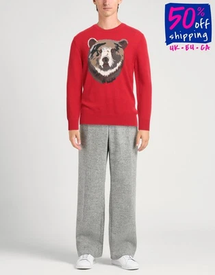 RRP€720 BALLANTYNE Cashmere Pullover Jumper IT52 US42 XL Red Bear Intarsia - Image 1 of 4
