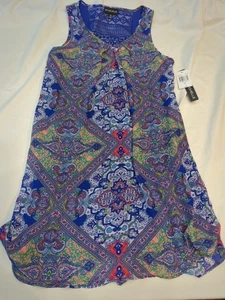 My Michelle 90’s Sleeveless Dress MEDIUM Y2K Boho Paisley Blu Lace Back Moroccan - Picture 1 of 11