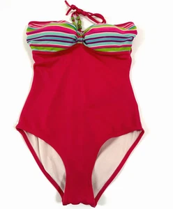 Only Free Women Swimwear Halter Pink Striped size M - Picture 1 of 12