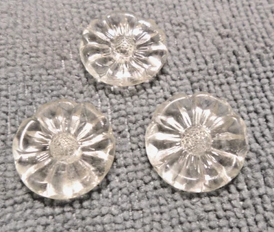 3 Vintage Antique Realistic Clear Glass FLOWER Buttons - Image 1 of 3