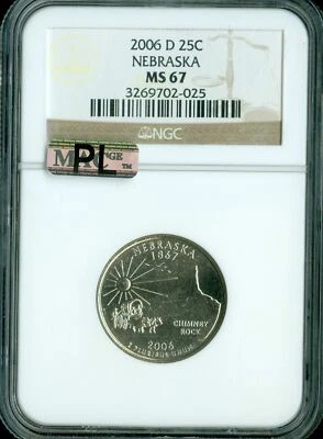 2006 D NEBRASKA QUARTER NGC MS67 MAC PL BUSINESS STRIKE 2ND FINEST REGISTRY * - Image 1 of 4