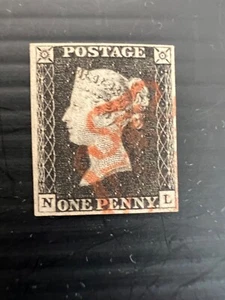 QV 1d Black Plate 3 lettered NL Very fine Used 4 Margins - Picture 1 of 4