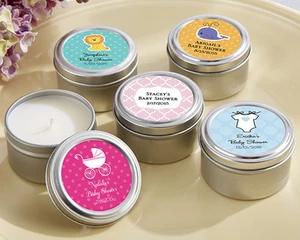 24+ Personalized Round Candle Tin Baby Shower, Birthday Favor - Many Designs! - Picture 1 of 1