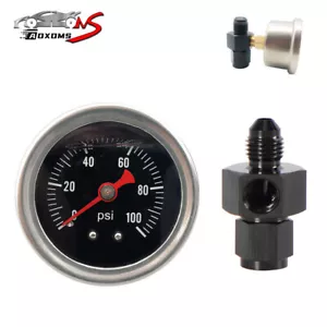 Fuel Pressure Gauge Liquid 0-100psi Oil Pressure Gauge 1/8" NPT + AN4 Adapter - Picture 1 of 17