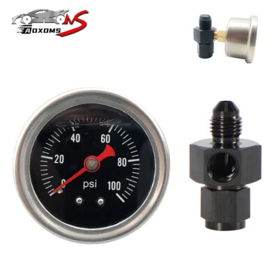 Fuel Pressure Gauge Liquid 0-100psi Oil Pressure Gauge 1/8" NPT + AN4 Adapter - Image 1 of 4