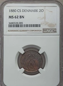 1880 CS Denmark 2 Ore, NGC MS 62 - Picture 1 of 2