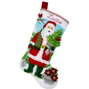 Bucilla Felt Applique Christmas Stocking Kit SANTAS GARDENING MAGIC 18 in - Picture 1 of 2