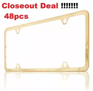 Wholesale 48pcs GOLD GOOD STAINLESS STEEL METAL LICENSE PLATE FRAME TAG COVER - Picture 1 of 3