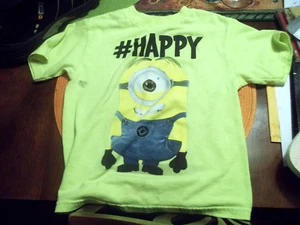 Minion "#HAPPY" Despicable Me Kid's T-shirt SIZE XS Yellow Short Sleeve Cotton - Picture 1 of 1