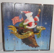 U.S. Air Force Santa Claus on Eagle DOB Flag Liberty Colors  14"sq Art Plaque