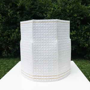 Mid Century 14.5" Hollywood Regency Structured Lamp Shade Woven White Gold OOAK - Picture 1 of 6