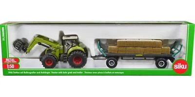 Claas Tractor with Square Bale Grab Green and Oehler Bale Trailer with 12 Hay by - Image 1 of 4