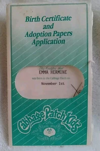 Cabbage Patch *Emma Hermine* Birth Certificate Adoption Paper Application 1999 - Picture 1 of 8