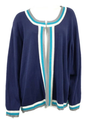 Nuevo Suéter Cárdigan Joan Rivers Para Mujer 3X Azul Marino Blanco Talla Grande Foto 1 de 4