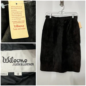 Falda de cuero de gamuza Wilson’s vintage 12 bolsillos hasta la rodilla negra nueva con etiquetas - Imagen 1 de 11