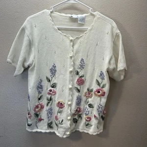 Vintage 90er Rose & Hyazinthe Garten Party Blumen Kurzarm Oma Pullover Gr. M - Bild 1 von 5