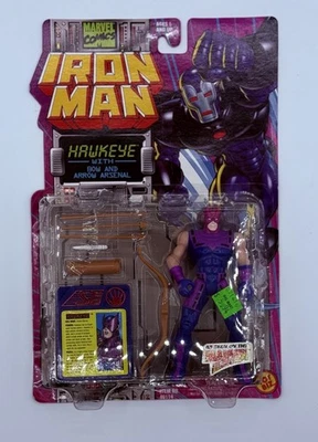 Figura de acción Iron Man HAWKEYE de Marvel Comics arco y flecha arsenal 1995 Toy Biz Foto 1 de 2