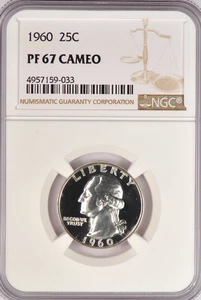 1960 Washington Quarter Proof NGC PF 67 CAMEO PR67CAM DCAM Reverse Coin 25C - Picture 1 of 2