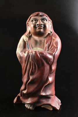 T6103: Japanese Old Seto-ware Colored porcelain Daruma STATUE sculpture Ornament - Image 1 of 4