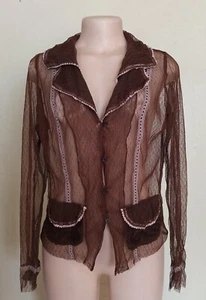 Mais Il Est Ou Le Soleil Womens Brown Y2K Mesh Sheer Shirt Top Size 40 - Picture 1 of 8