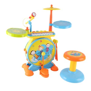 Kids Drum Kit Set Blue Musical Pretend Play Toy with Mic & Seat - Picture 1 of 10