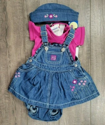 Bebé Niña Nuevo Vintage Gymboree 3-6 Meses 4 piezas Jardín Fiesta Jean Vestido Con Sombrero Foto 1 de 4