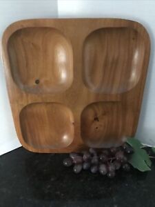 New ListingAppetizer Divided Serving Bowl Teak Wood? Gorgeous Solid Snack Nut Cheese Fruit