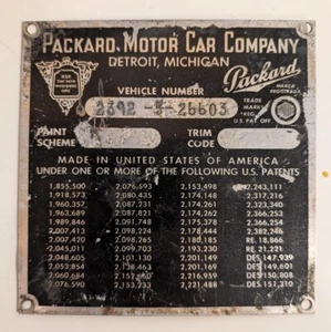 1950er Packard Motor Company Metall Fahrgestellnummer Seriennummernschild Detroit, Michigan - Bild 1 von 2