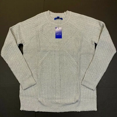 Women's Apt. 9 Pointelle Shine Crewneck Sweater - Light Heather Gray Shine - M - Image 1 of 3