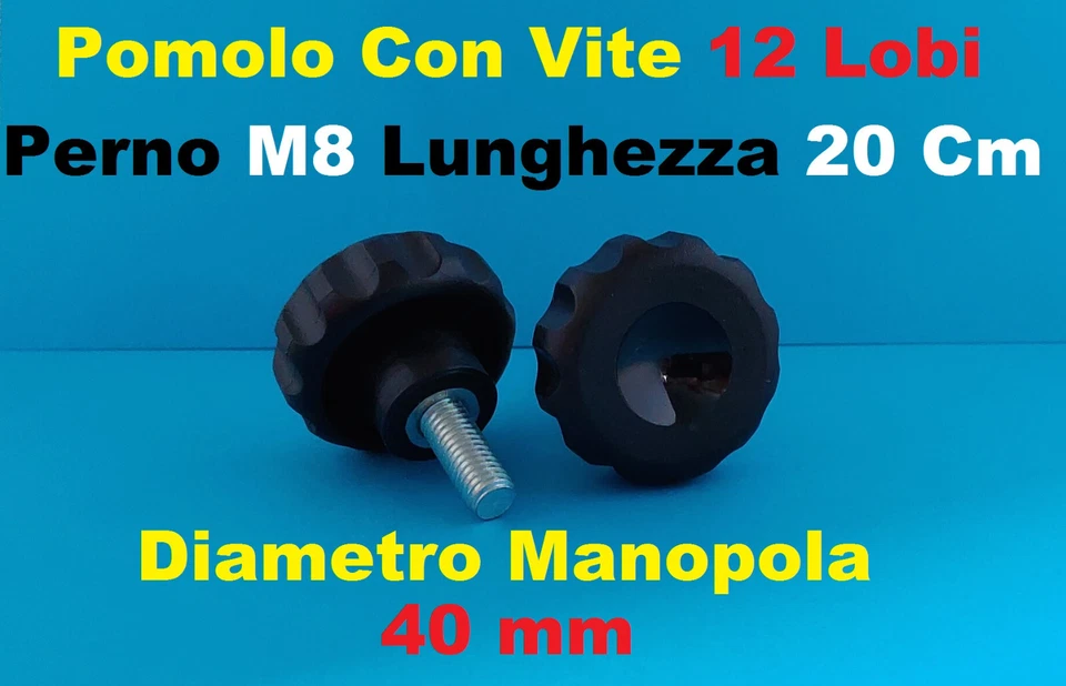 Pomello Volantino Manopola Pomolo maschio con perno con vite 12 Lobi 40mm M8 - Immagine 1 di 1