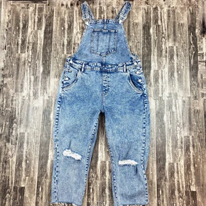 BLANK NYC Knees Weak Acid Wash Jeans Vintage Denim Overalls Sz 31 Crop - Picture 1 of 5