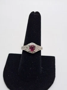 RUBY AND DIAMOND ENGAGEMENT Platinum Ring - Picture 1 of 5