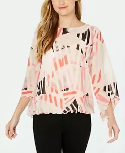 Alfani Top Crew Neck Long Sleeve Pink Printed Blouse Women Size Small - Picture 1 of 3