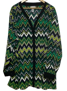 Catherines Bluse Damen Größe 4X Knopfleiste Mehrfarbig Chevron Gestreift Langarm - Bild 1 von 6