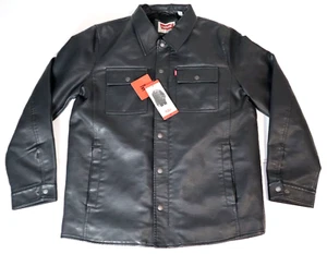Levis Men's Bomber Jacket Faux Leather Sherpa Lined Size Medium-Black - Afbeelding 1 van 5