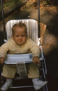 young baby boy in old stroller 1965 Kodachrome 35mm slide - Picture 1 of 1