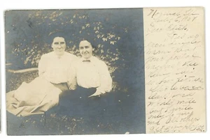 RPPC 1907 Two Girls Ladies Posing Outside Real Photo Postcard - Picture 1 of 2