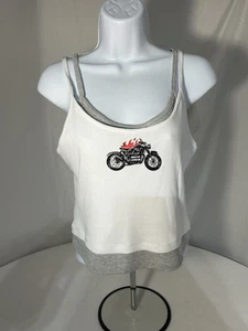 Canotta donna bianca e grigia vintage tema moto grande (12-14) - Foto 1 di 3