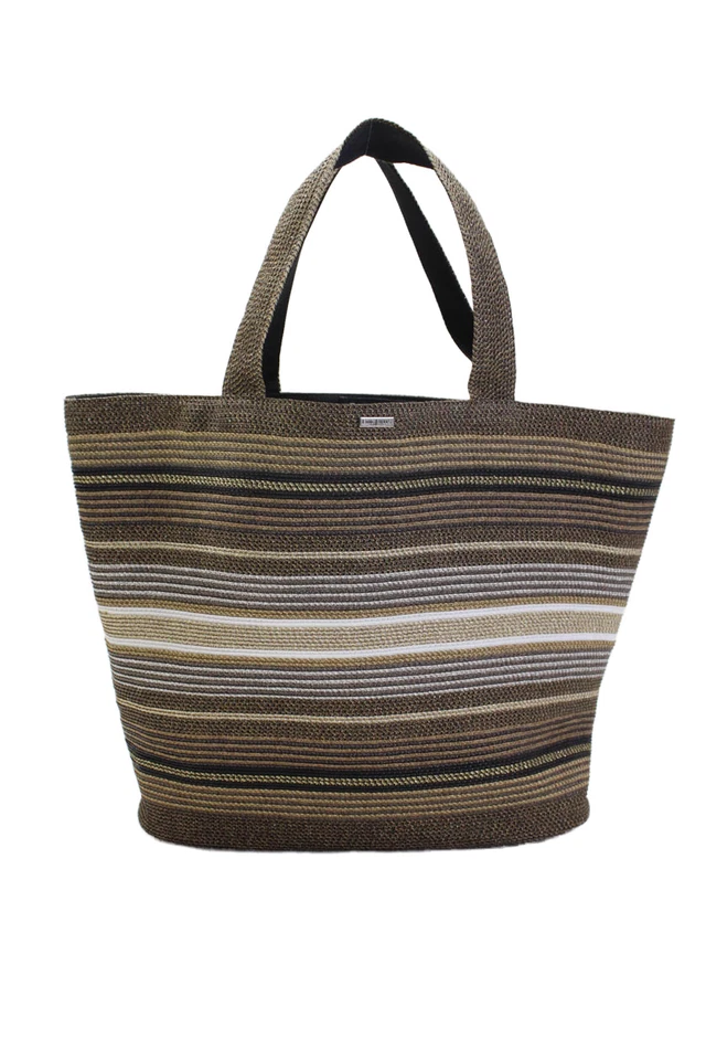 Eric Javits Womens Metallic Striped Woven Top Handle Shoulder Bag Purse Gold - Image 1 of 4