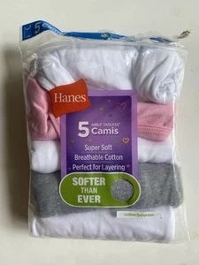 Hanes Girl’s L Large Camis Tank Tops 5-Pack White Gray Pink Tagless New Open - Picture 1 of 4